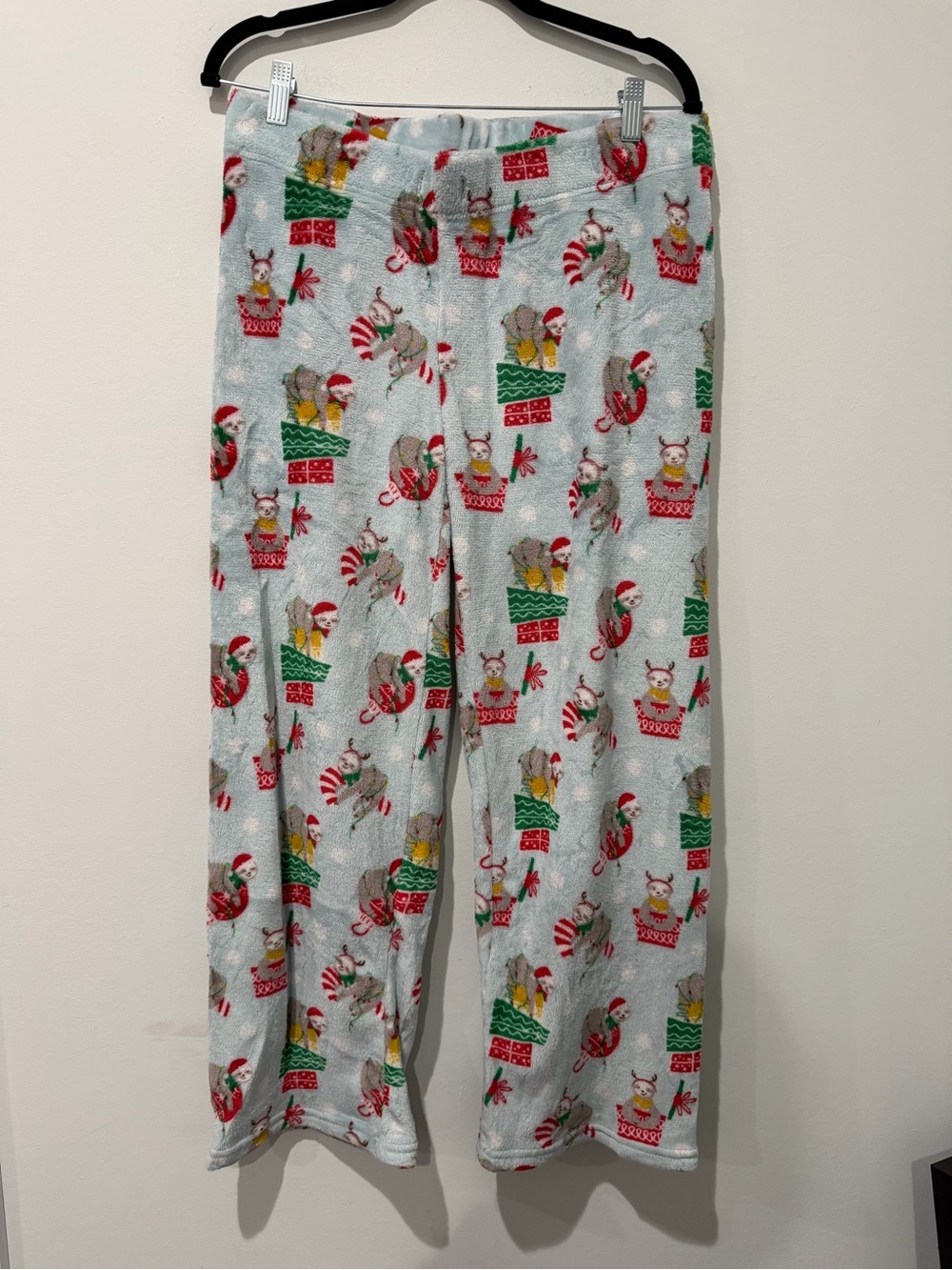 Women’s Light Blue Holiday Plush Pajama Pants - Festive Print